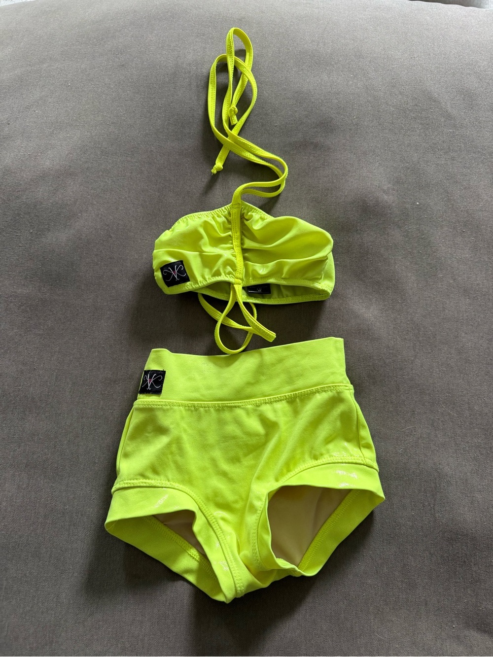 Neon Yellow Kids Two-Piece dance set by Kandi kouture